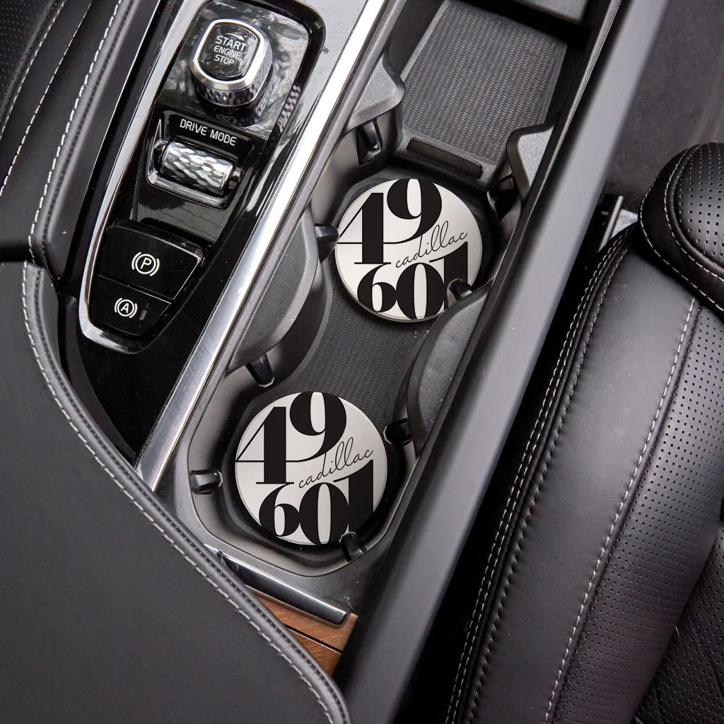 Black And White Zip Block Michigan Cadillac | Absorbent Car Coasters | Set of 2 | Min 4
