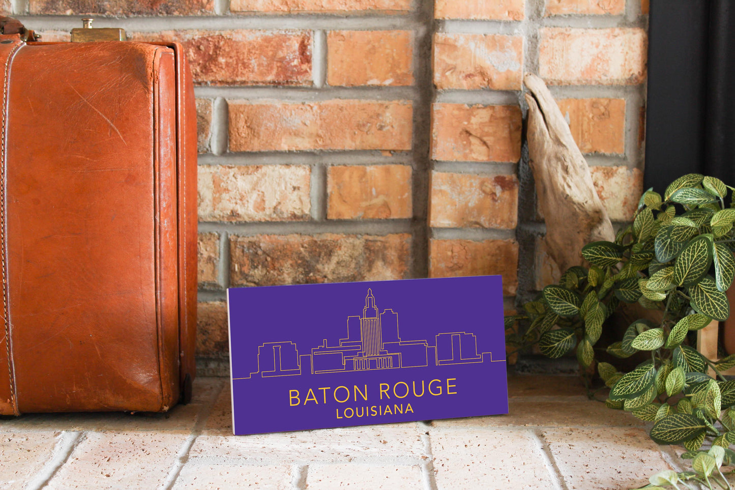 Minimalistic Purple And Gold Baton Rouge Skyline| Wood Sign | Eaches | Min 4