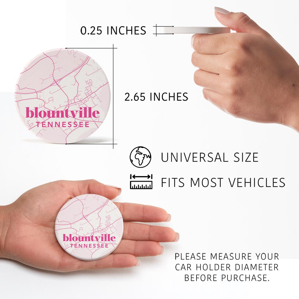 Bright Modern Pink Map Tennessee Blountville | Absorbent Car Coasters | Set of 2 | Min 4