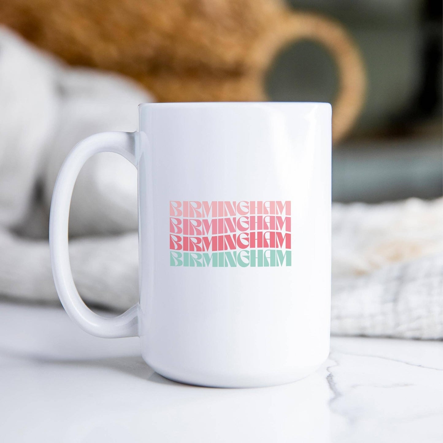 15oz Custom Ceramic Coffee Mug - Retro Wave Font Detail
