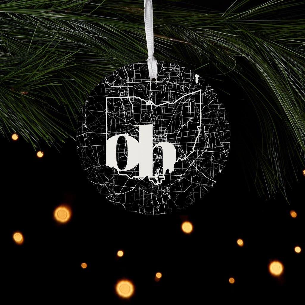 Black And White Abbreviated State Map Black Ohio Columbus| Wood Ornament | Eaches | Min 6