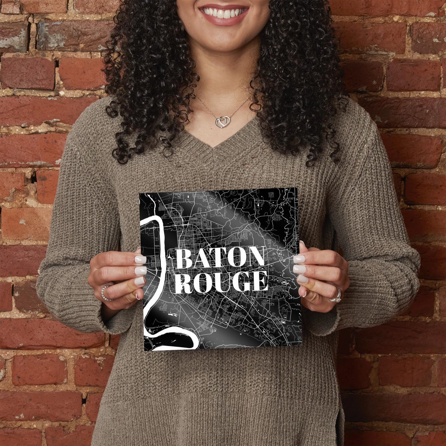 Minimalistic Baton Rouge Black Map | Hi-Def Glass Art | Eaches | Min 2
