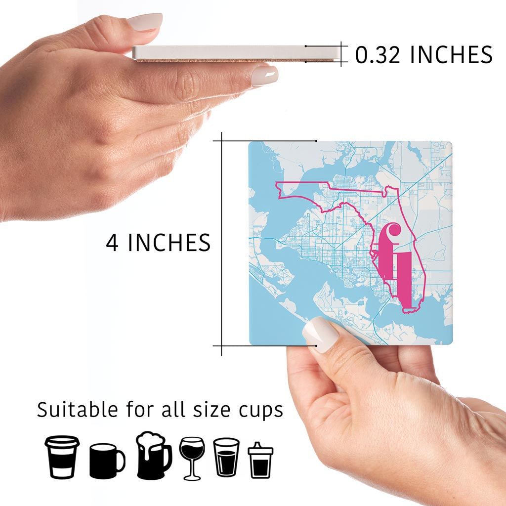 Bright Modern Abbreviated State Map Blue Florida Panama | Absorbent Coasters | Set of 4 | Min 2