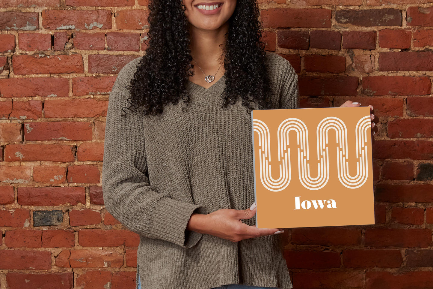 Vintage Groove Yellow Wave Lines Iowa | Wood Block | Eaches | Min 2