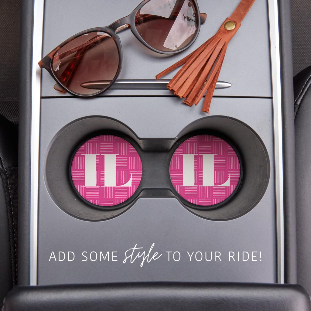Bright Modern Abbreviated On Pink Illinois| Absorbent Car Coasters | Set of 2 | Min 4