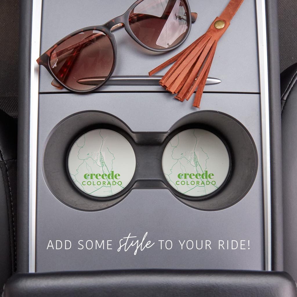 Bright Modern Green Map Colorado Creede| Absorbent Car Coasters | Set of 2 | Min 4