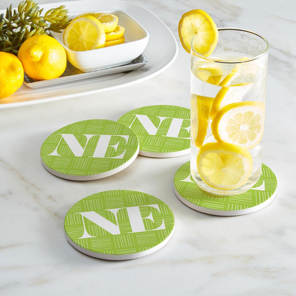 Bright Modern Abbreviated On Green Nebraska | Absorbent Coasters | Set of 4 | Min 2