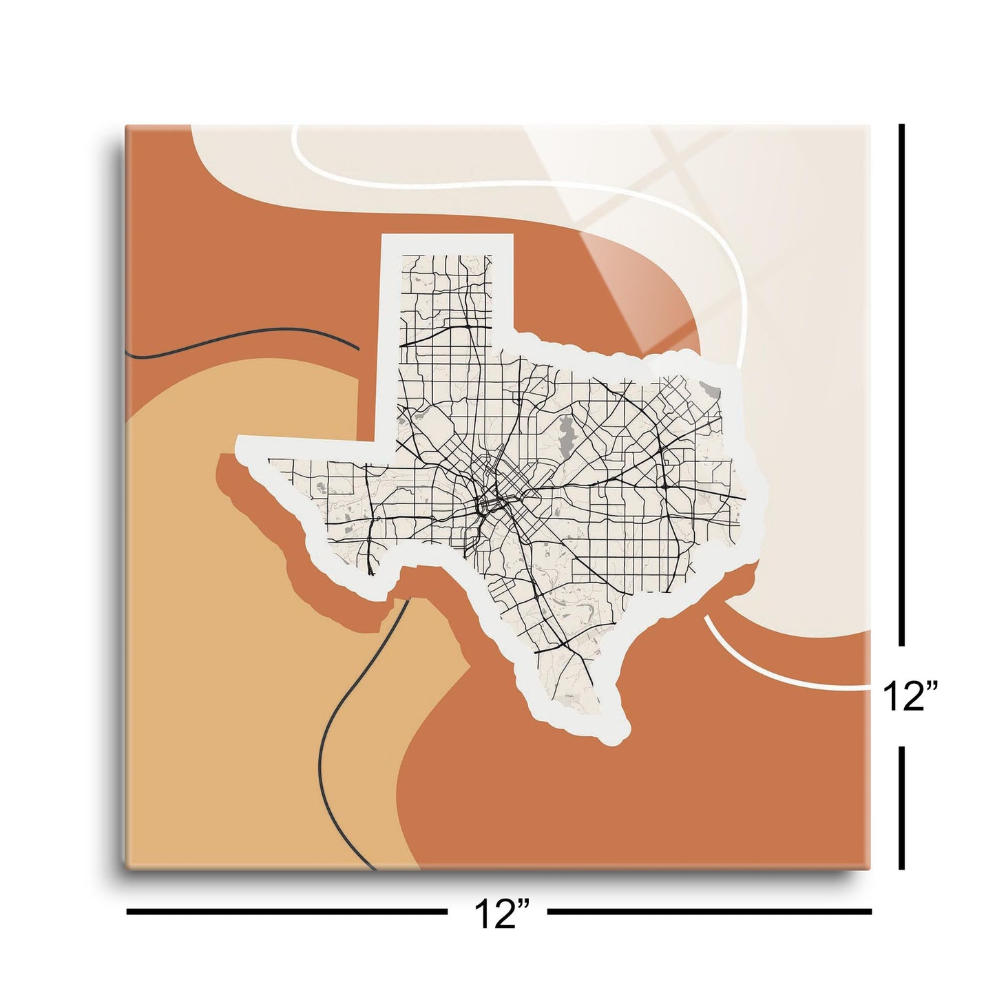 Vintage Groove Fluid Orange Map Texas Dallas | Hi-Def Glass Art | Eaches | Min 1