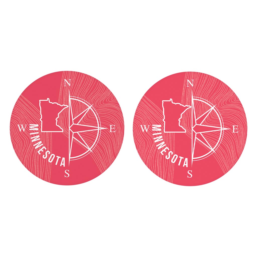 Boho Color Compass State On Pink Minnesota| Absorbent Car Coasters | Set of 2 | Min 4