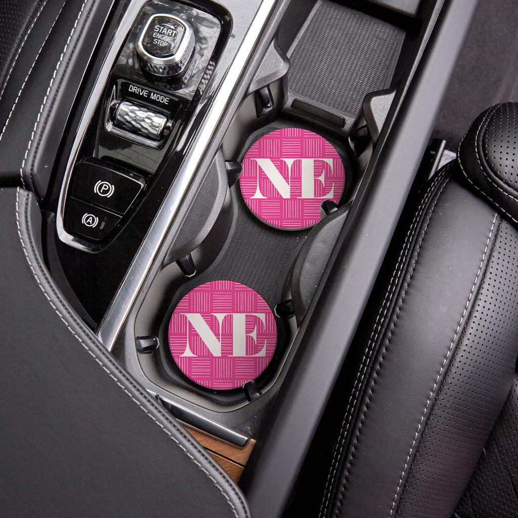 Bright Modern Abbreviated On Pink Nebraska| Absorbent Car Coasters | Set of 2 | Min 4