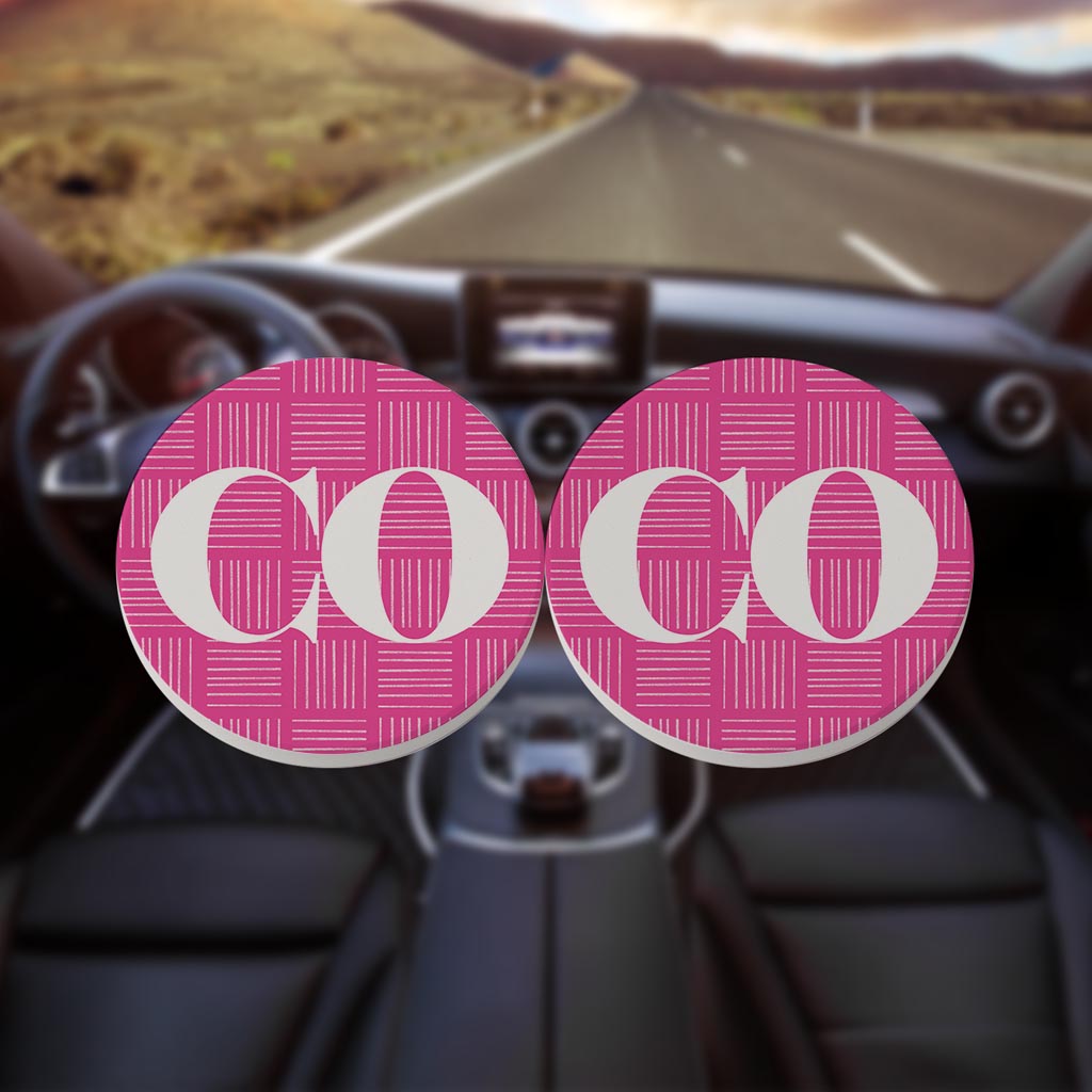 Bright Modern Abbreviated On Pink Colorado| Absorbent Car Coasters | Set of 2 | Min 4