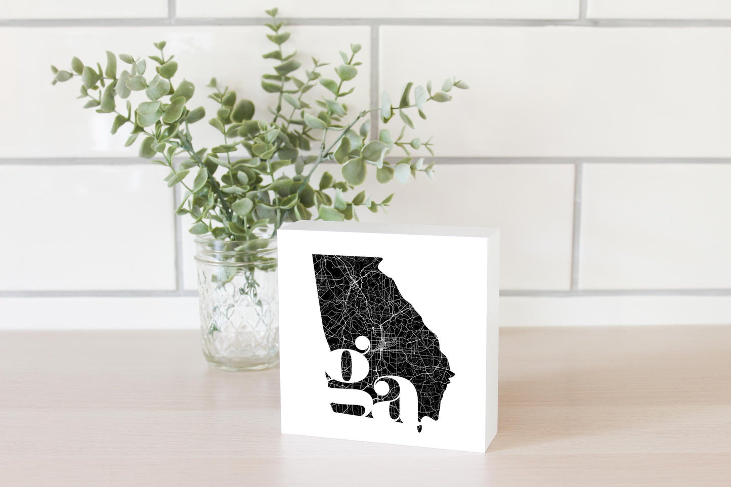 Black And White Abbreviated State Map White Georgia | Wood Block | Eaches | Min 4