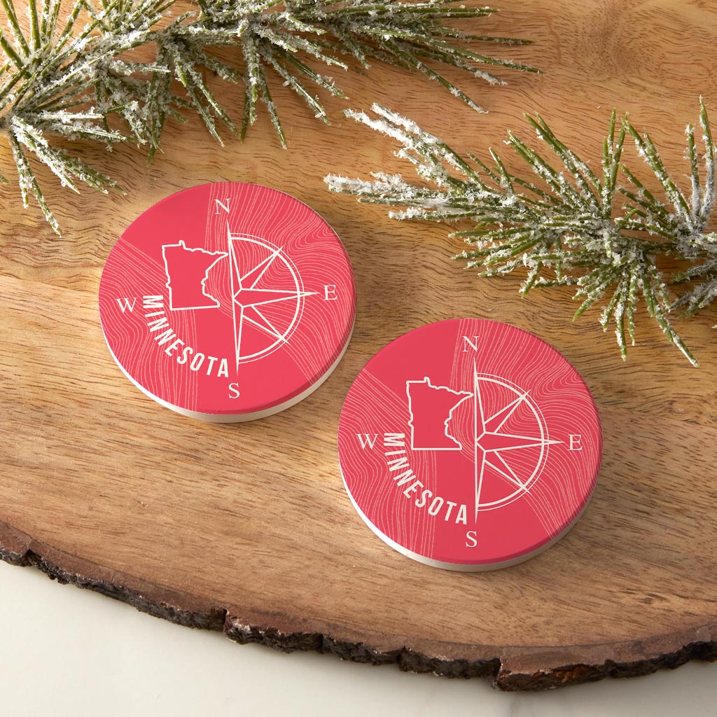 Boho Color Compass State On Pink Minnesota| Absorbent Car Coasters | Set of 2 | Min 4