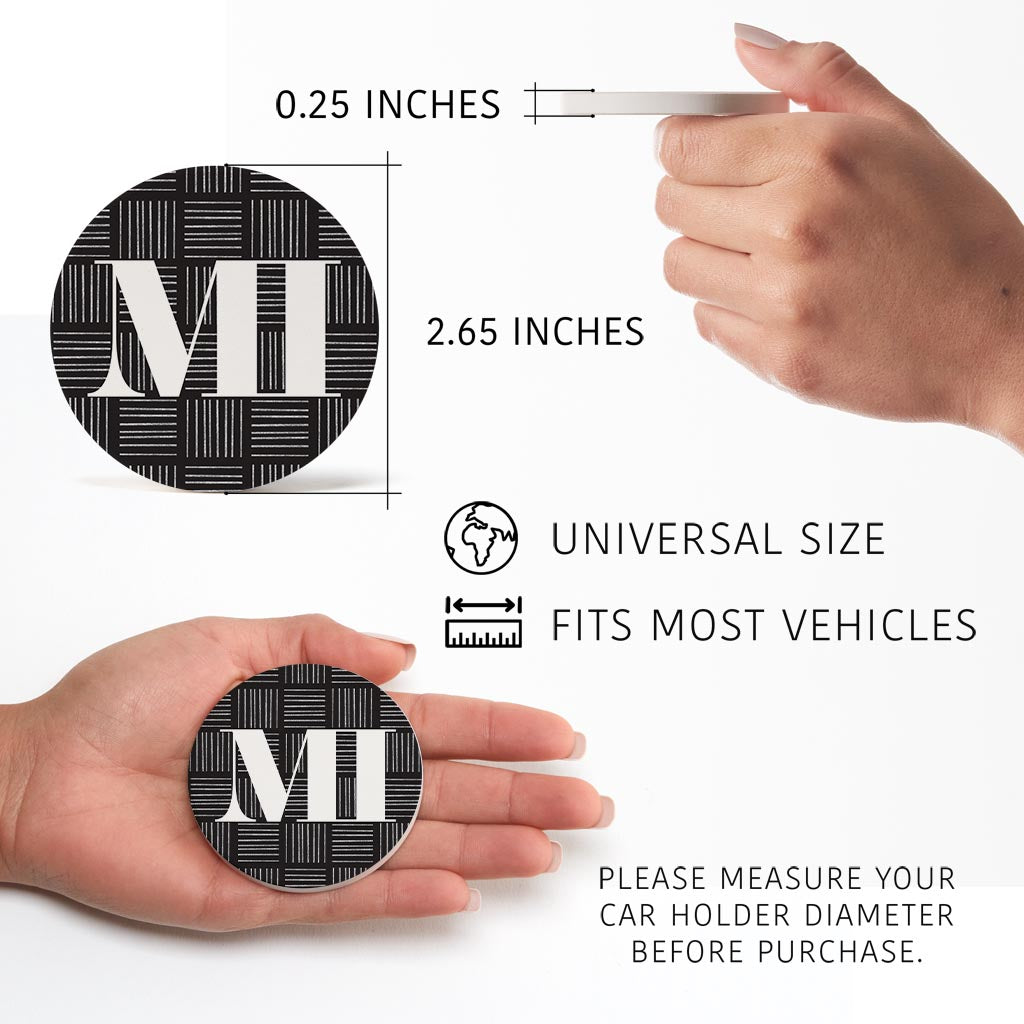 Black And White Abbreviated On Black Michigan| Absorbent Car Coasters | Set of 2 | Min 4