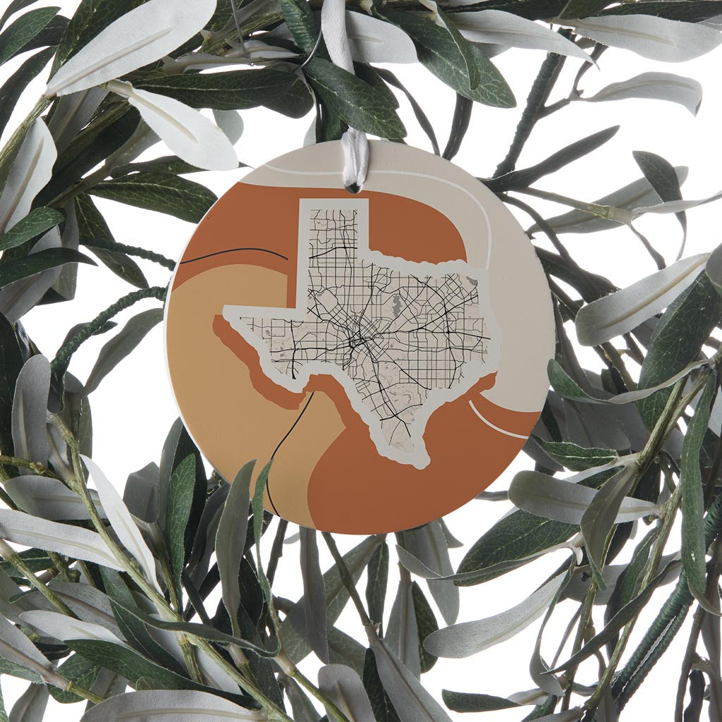 Vintage Groove Fluid Orange Map Texas Dallas | Wood Ornament | Eaches | Min 6