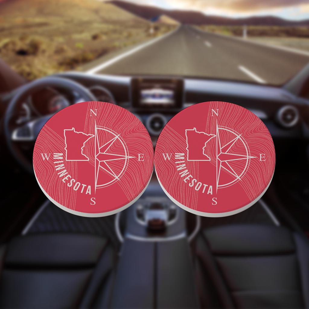 Boho Color Compass State On Pink Minnesota| Absorbent Car Coasters | Set of 2 | Min 4