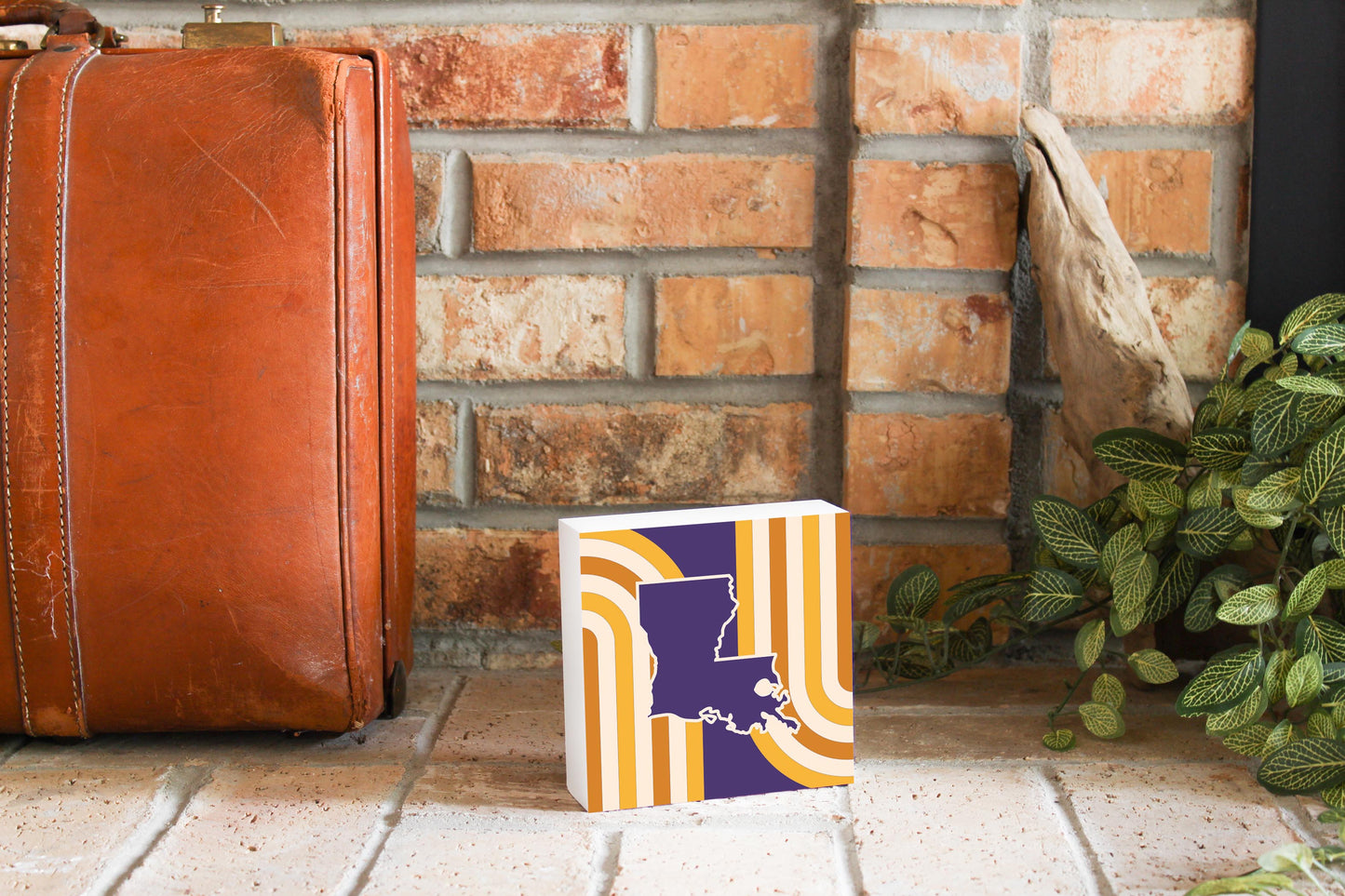 Purple Gold Louisiana Retro State Shape | Wood Block | Eaches | Min 4