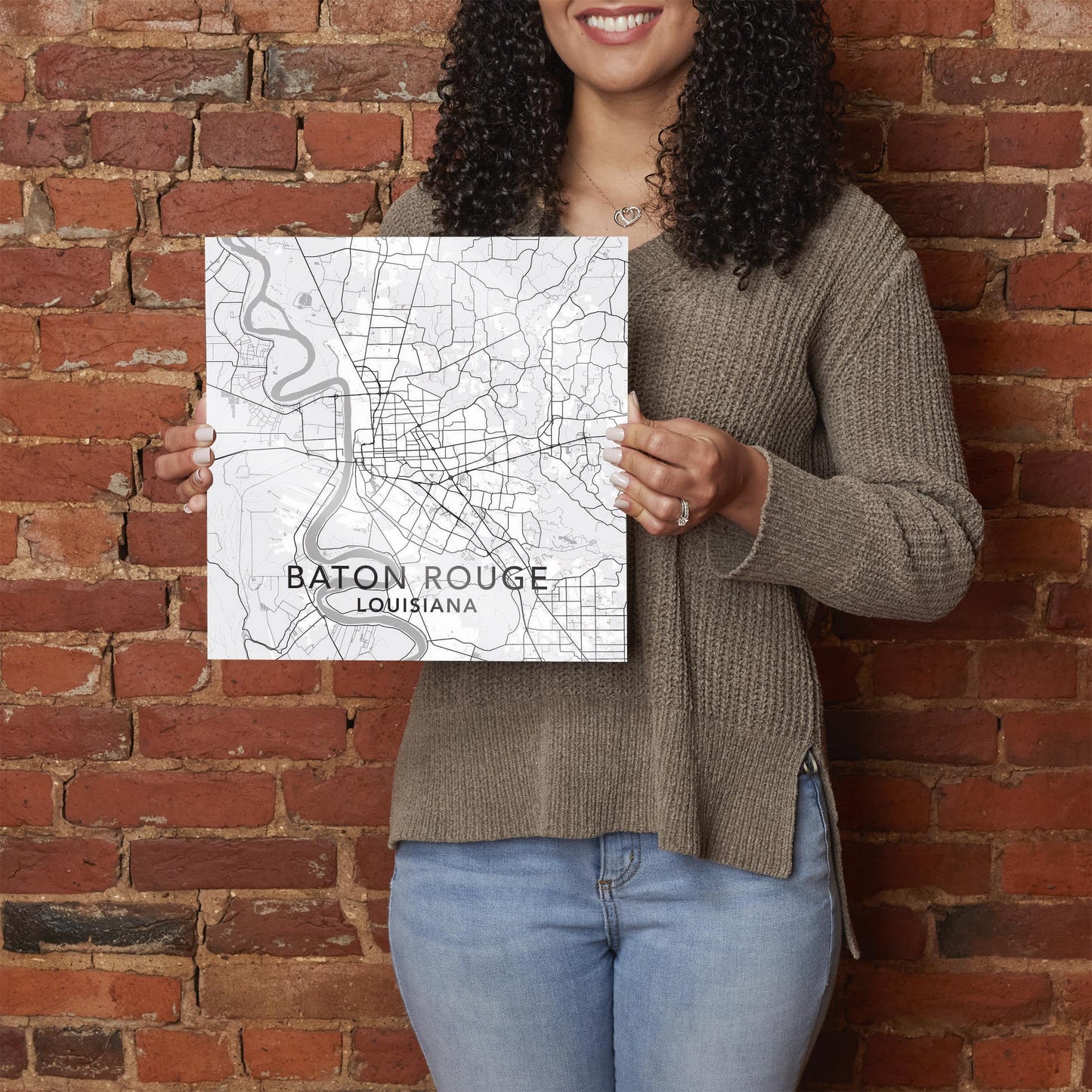 Minimalistic Baton Rouge White Map | Hi-Def Glass Art | Eaches | Min 1