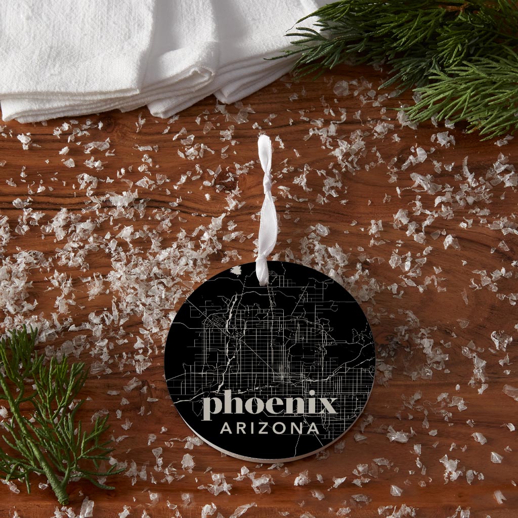 Black And White Black Map Arizona Phoenix| Wood Ornament | Eaches | Min 6