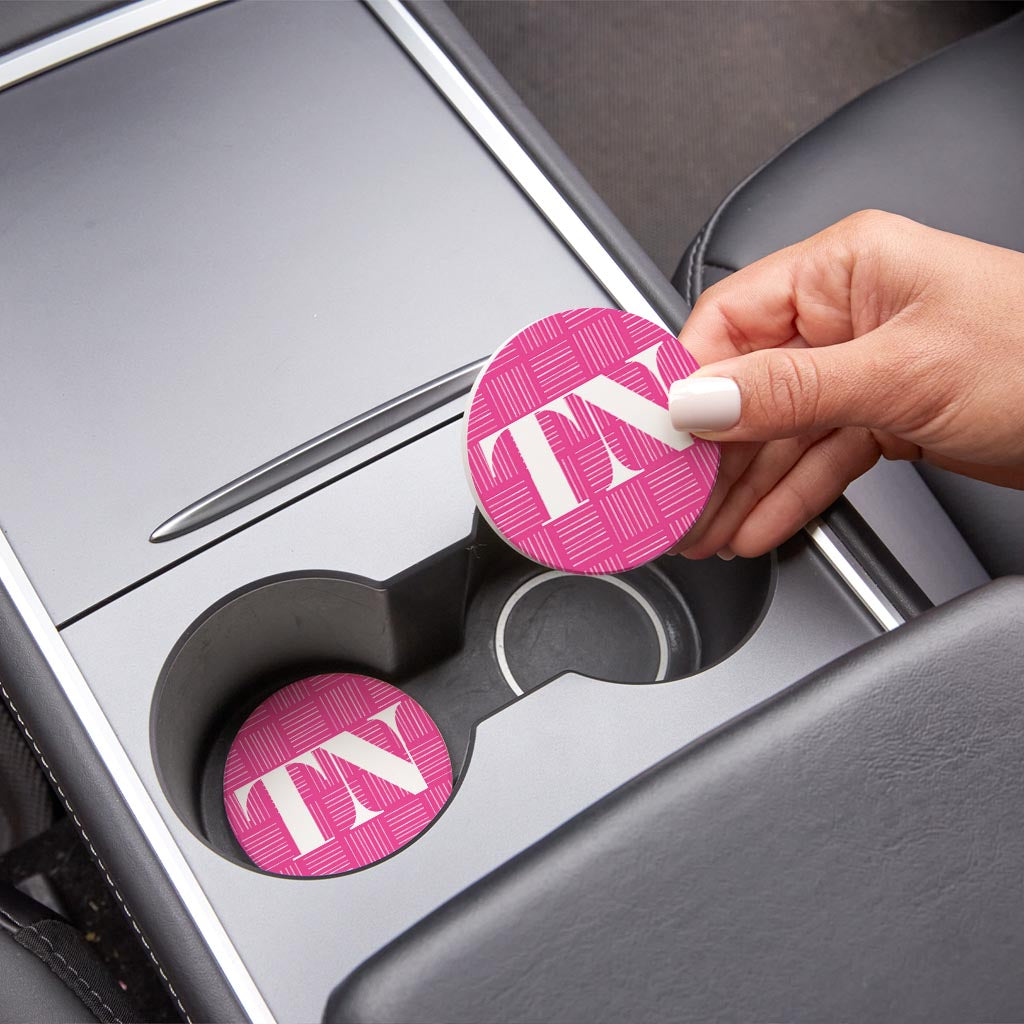 Bright Modern Abbreviated On Pink Tennessee | Absorbent Car Coasters | Set of 2 | Min 4