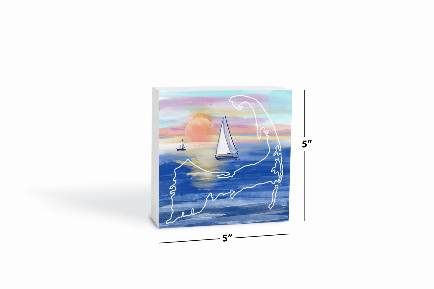Watercolor Sunset With Sailboats | Wood Block | Eaches | Min 4
