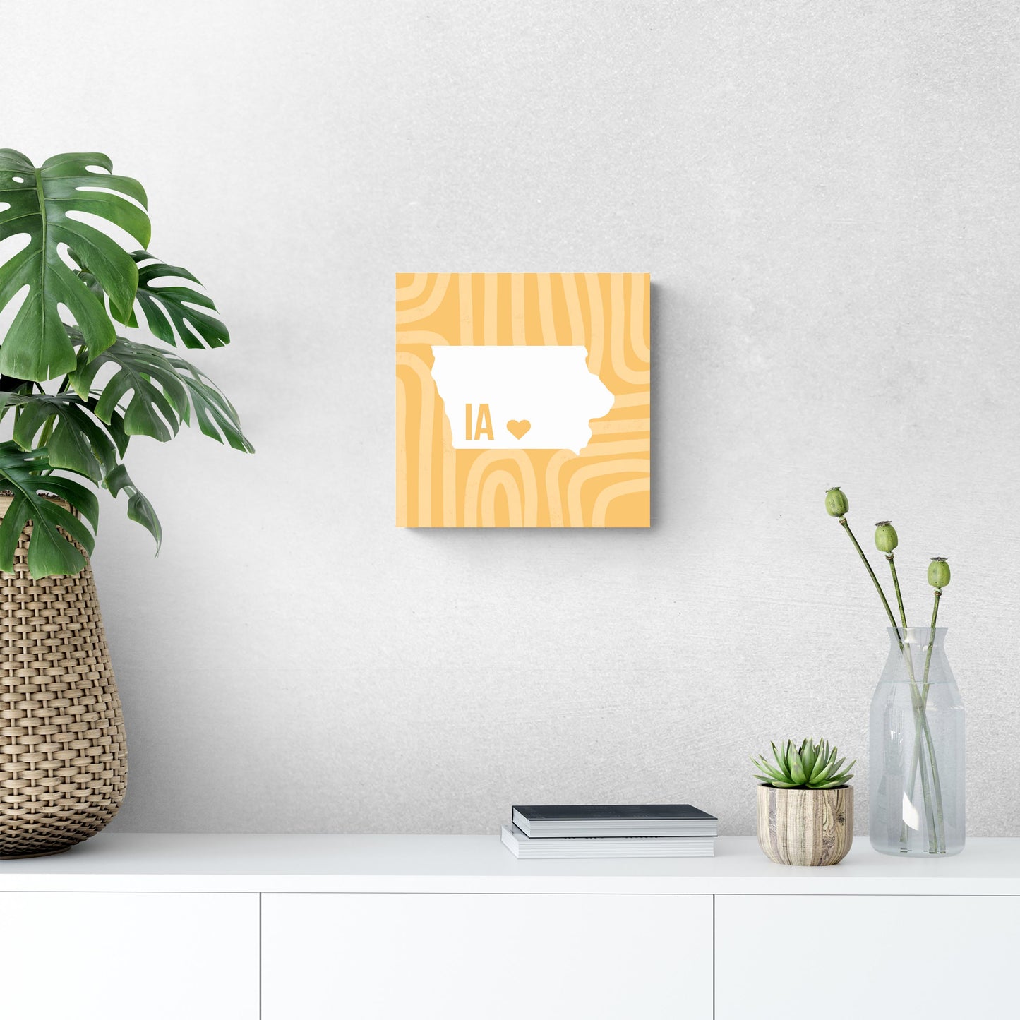 Boho Color Heart State On Yellow Iowa | Wood Sign | Eaches | Min 2