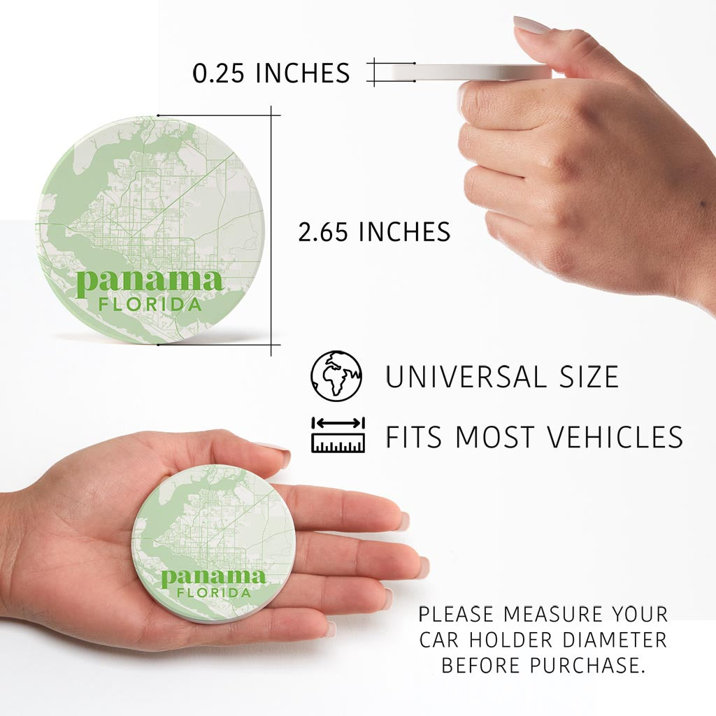 Bright Modern Green Map Florida Panama | Absorbent Car Coasters | Set of 2 | Min 4