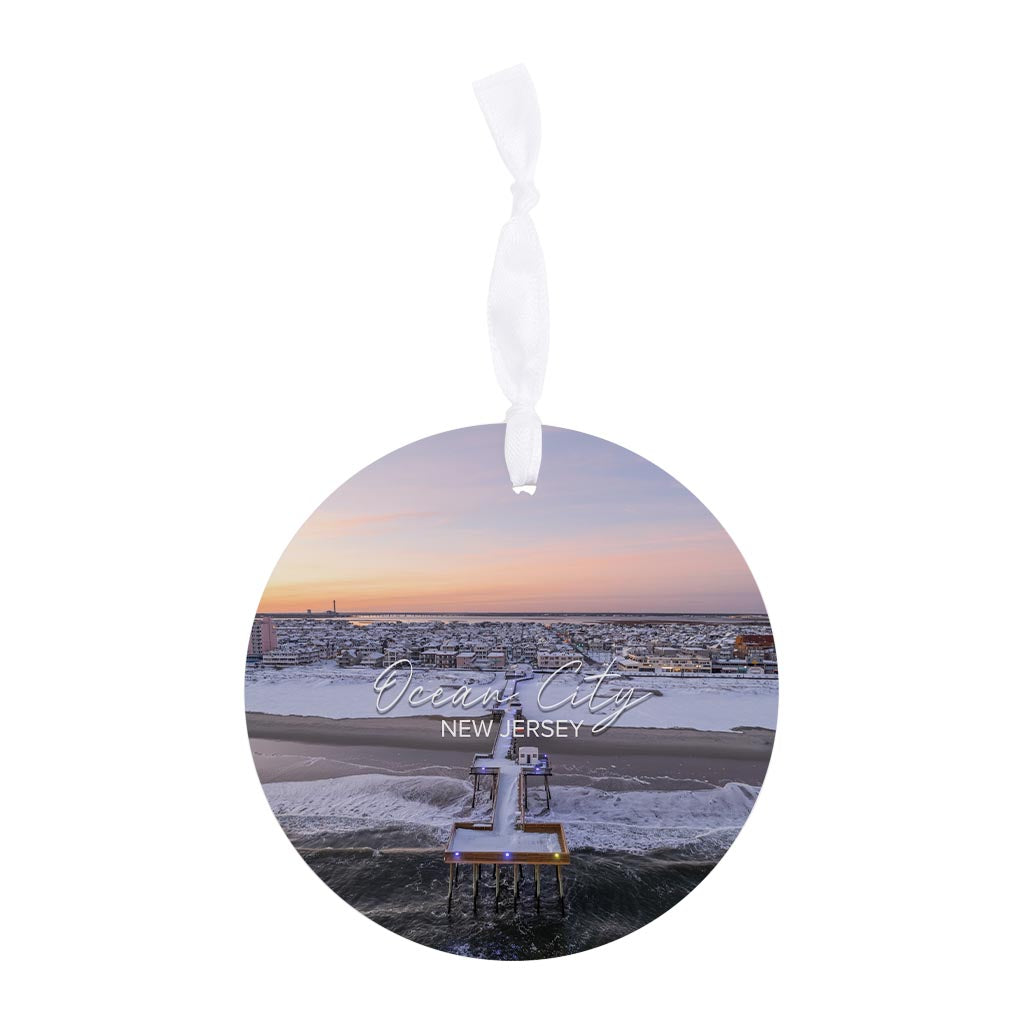 OCNJ Fishing Pier Snow Christmas Ornament| Wood Ornament | Eaches | Min 6