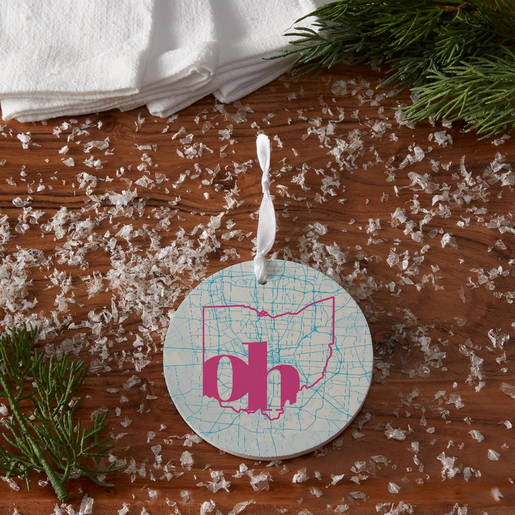 Bright Modern Abbreviated State Map Blue Ohio Columbus | Wood Ornament | Eaches | Min 6