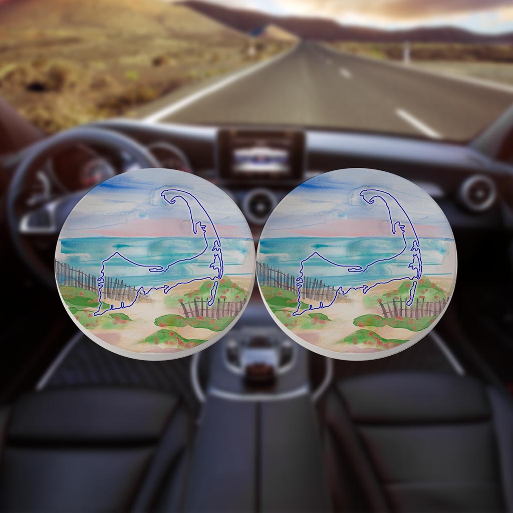 Watercolor Beach Scene| Absorbent Car Coasters | Set of 2 | Min 4