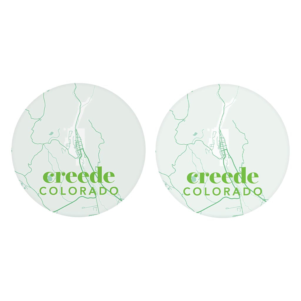 Bright Modern Green Map Colorado Creede| Absorbent Car Coasters | Set of 2 | Min 4