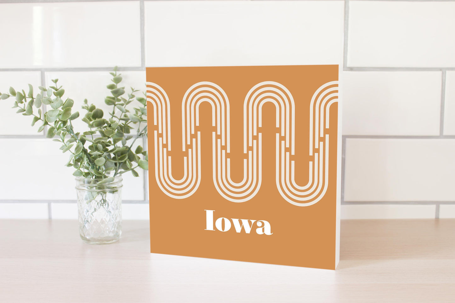 Vintage Groove Yellow Wave Lines Iowa | Wood Block | Eaches | Min 2