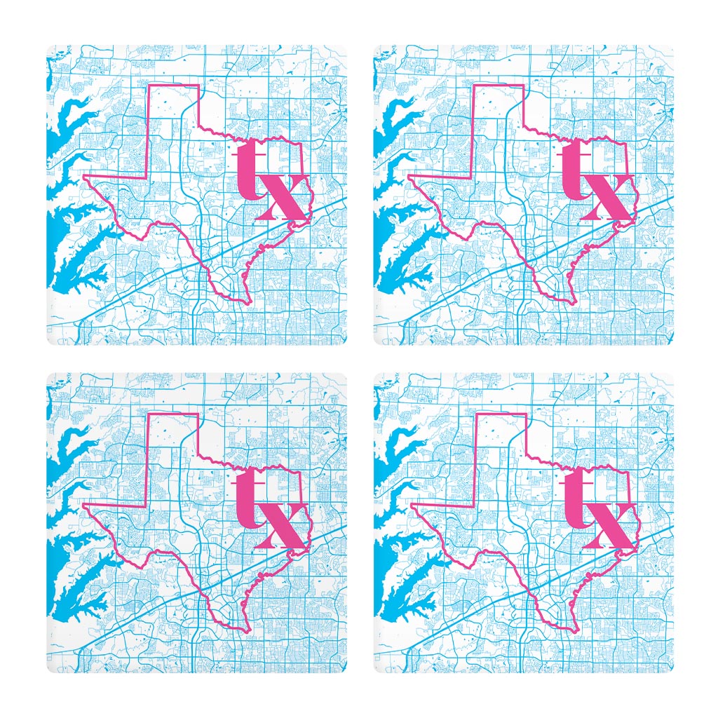 Bright Modern Abbreviated State Map Blue Texas Frisco