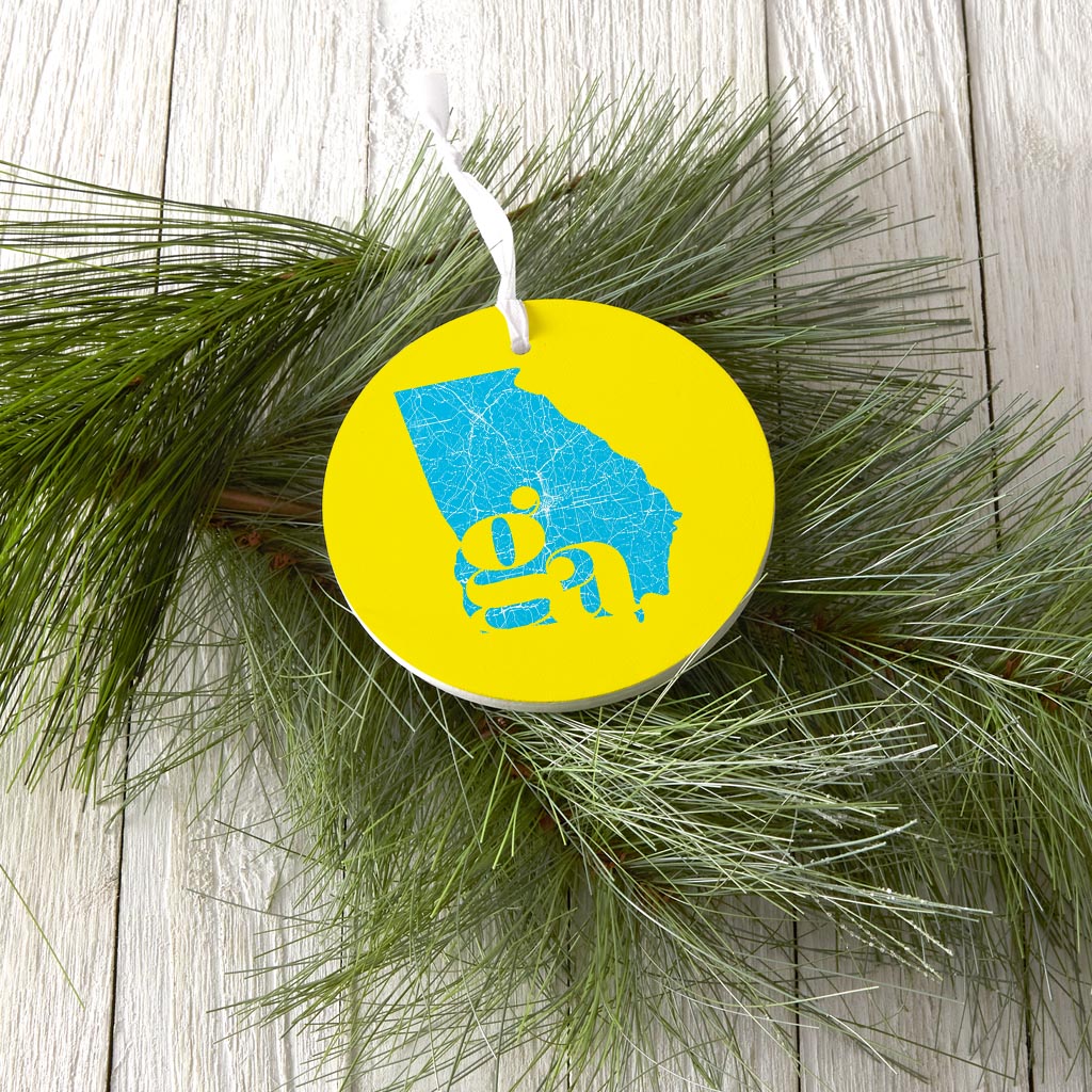 Bright Modern Abbreviated State Yellow Georgia | Wood Ornament | Eaches | Min 6