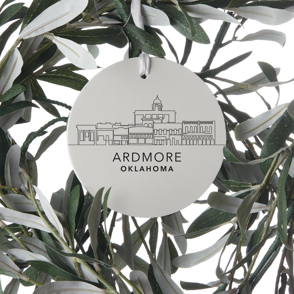 Minimalistic B&W Ardmore Ok Skyline| Wood Ornament | Eaches | Min 6