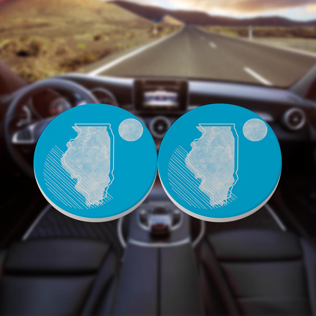 Bright Modern Geometric On Blue Illinois | Absorbent Car Coasters | Set of 2 | Min 4