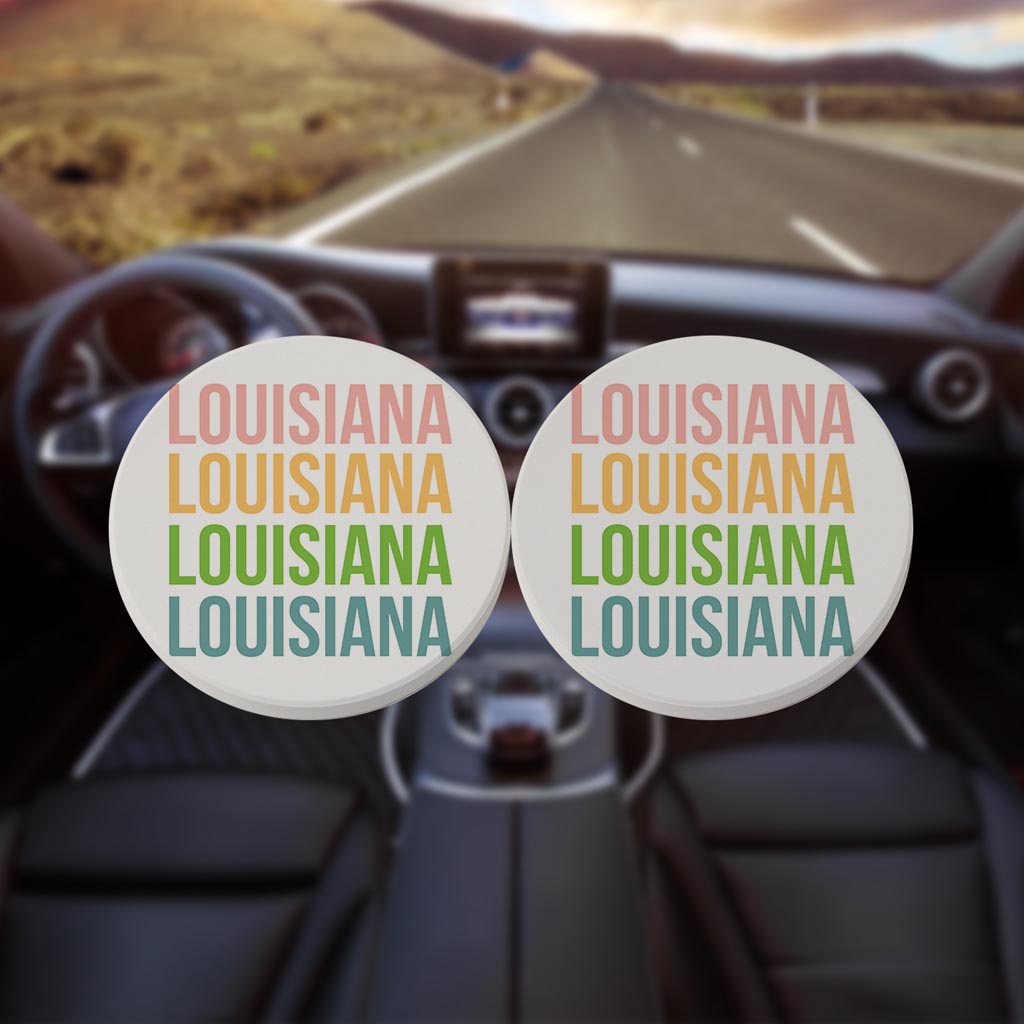 Boho Color Repeated State Name Louisiana | Absorbent Car Coasters | Set of 2 | Min 4