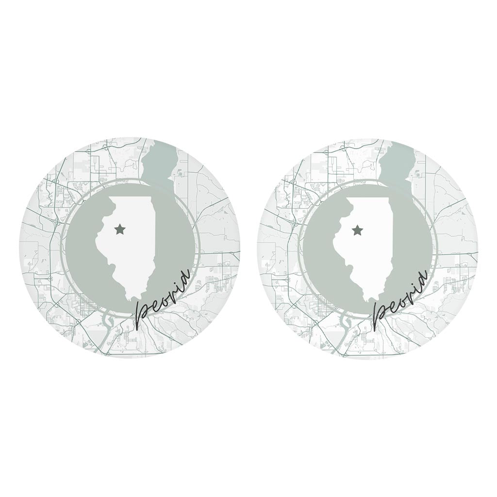Vintage Groove State Star Map Illinois Peoria| Absorbent Car Coasters | Set of 2 | Min 4