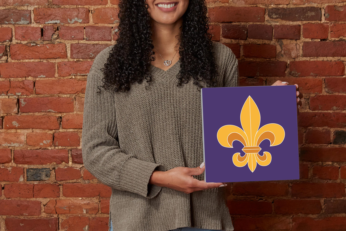Purple Gold Louisiana Fleur De Lis | Wood Block | Eaches | Min 2
