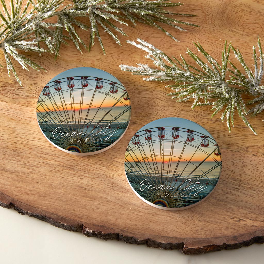 Ferris Wheel Sunrise Car Coaster | Absorbent Car Coasters | Set of 2 | Min 4