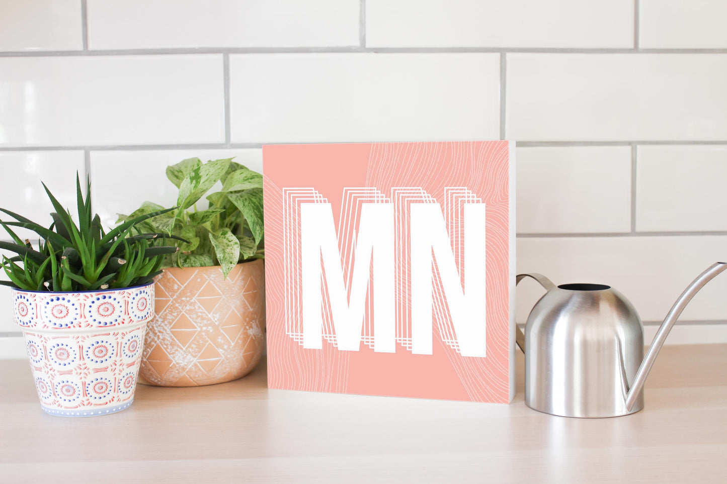 Boho Color Abbreviated On Pink Minnesota | Wood Block | Eaches | Min 2