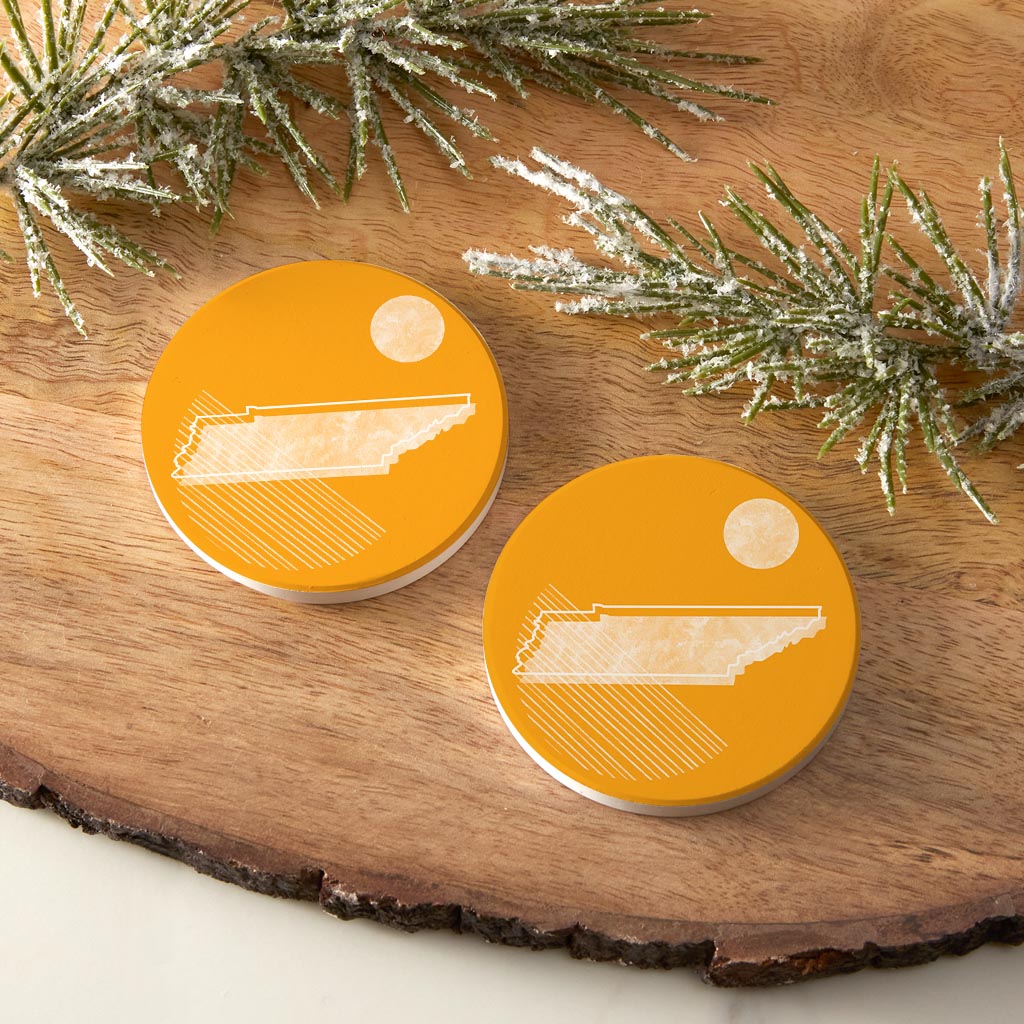 Bright Modern Geometric On Orange Tennessee | Absorbent Car Coasters | Set of 2 | Min 4