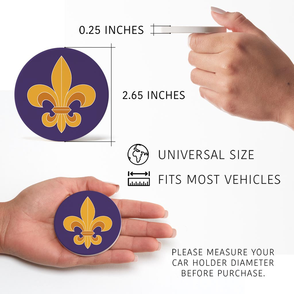Purple Gold Louisiana Fleur De Lis| Absorbent Car Coasters | Set of 2 | Min 4