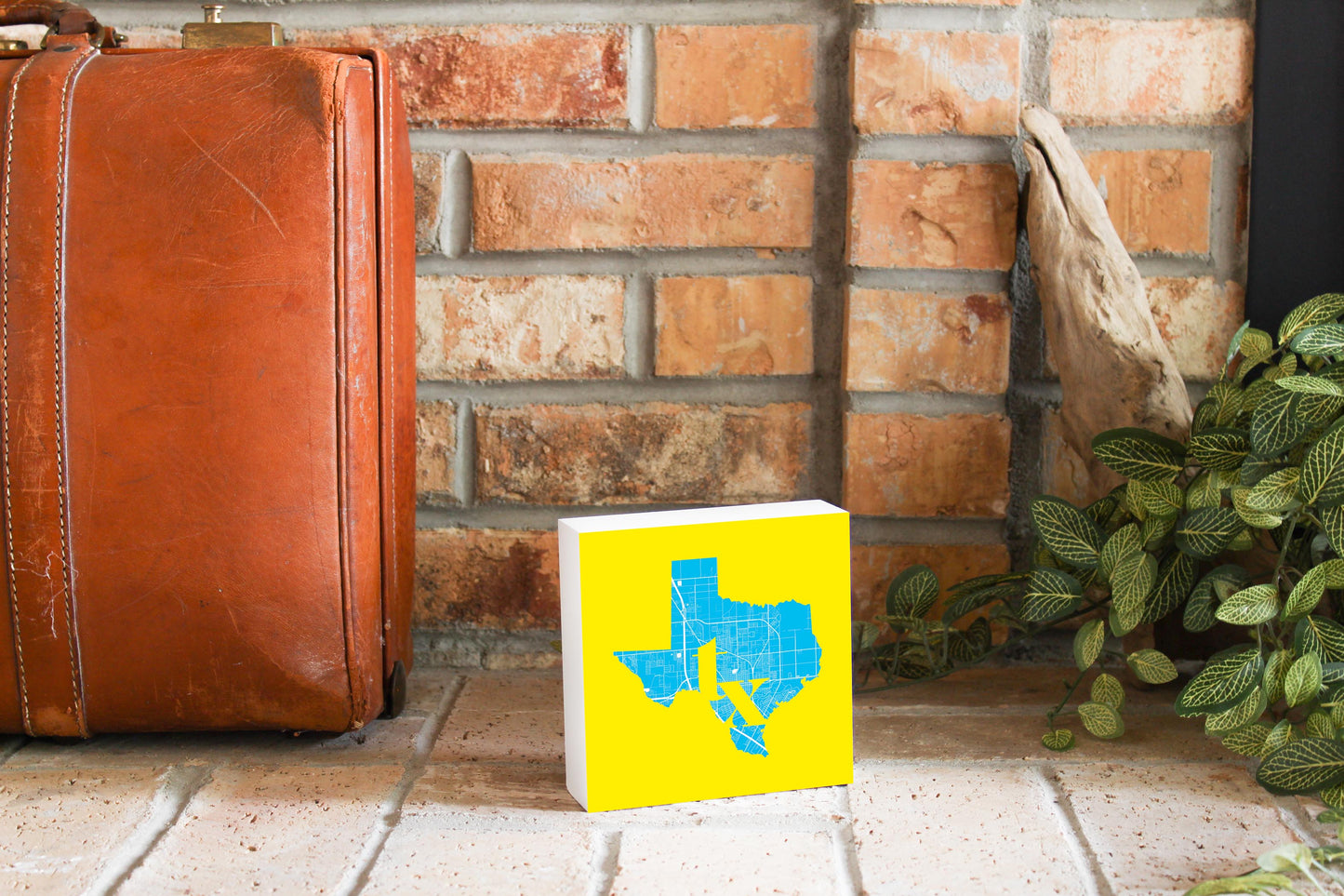 Bright Modern Abbreviated State Yellow Texas Harlingen | Wood Block | Eaches | Min 4