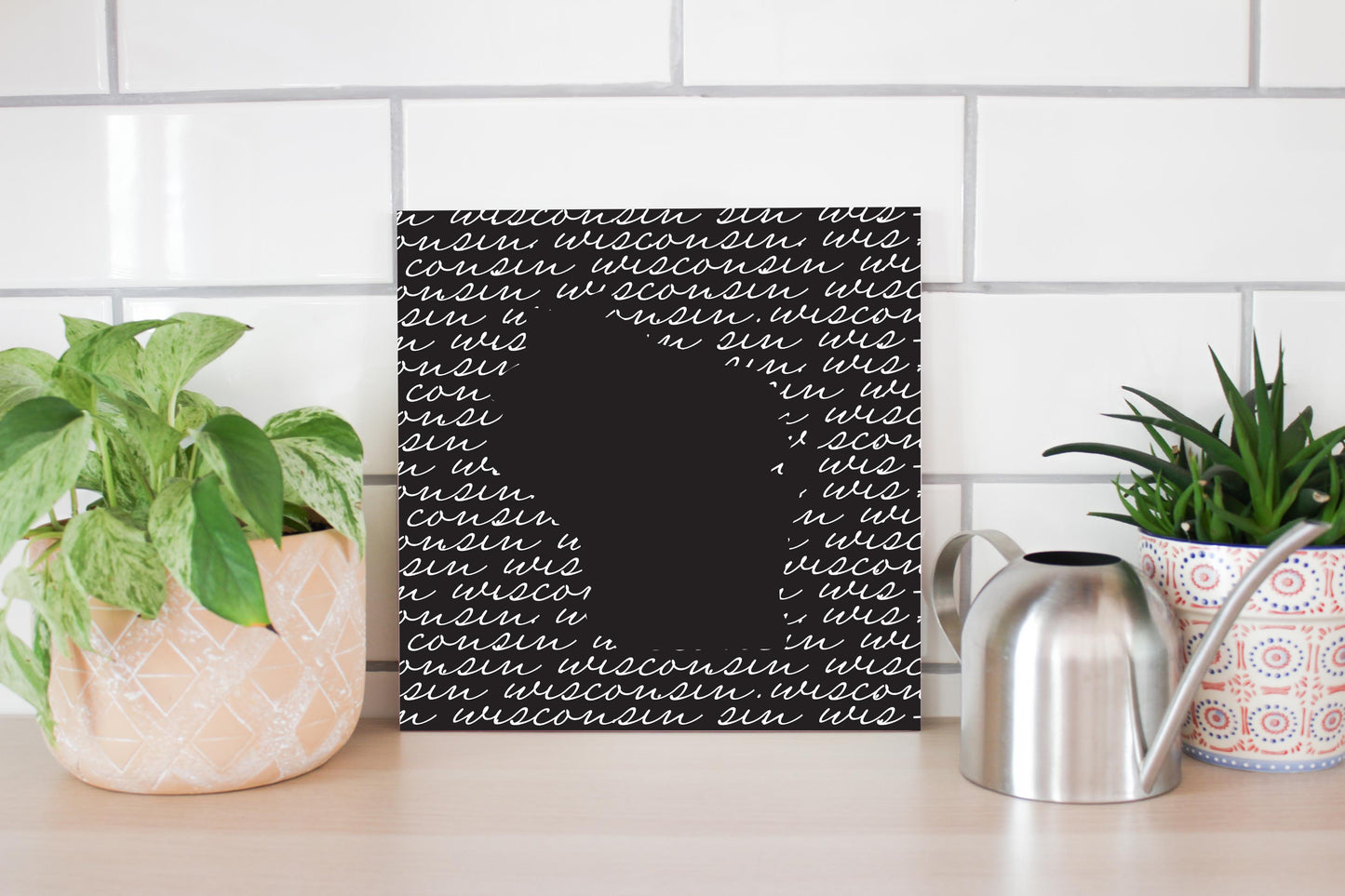 Black And White State Script Wisconsin | Wood Sign | Eaches | Min 2