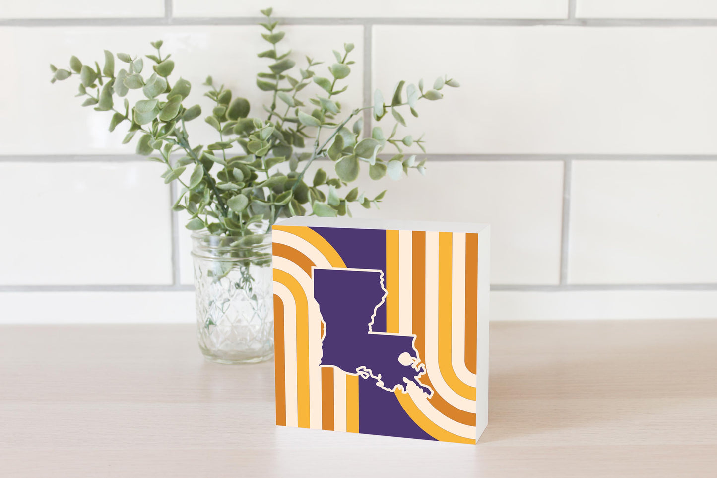 Purple Gold Louisiana Retro State Shape | Wood Block | Eaches | Min 4