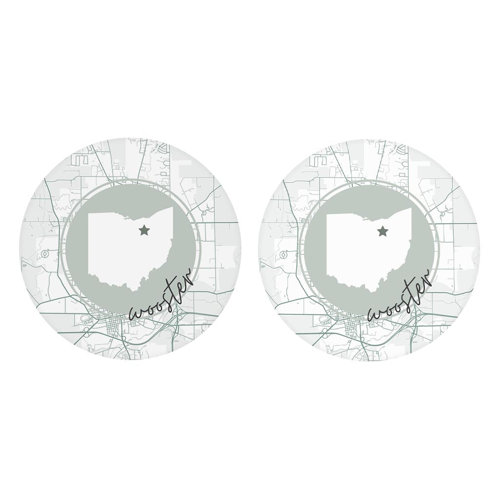 Vintage Groove State Star Map Ohio Wooster | Absorbent Car Coasters | Set of 2 | Min 4