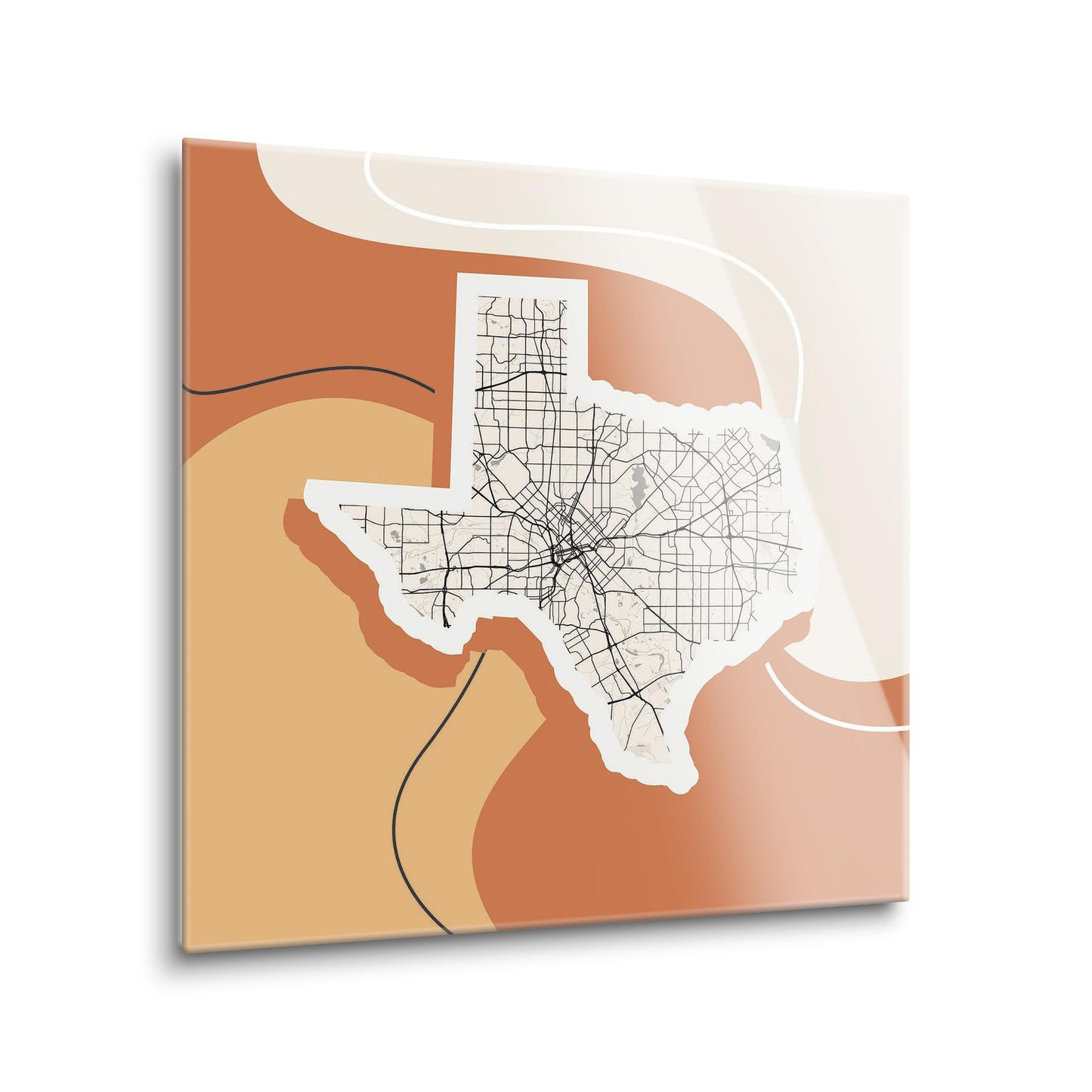 Vintage Groove Fluid Orange Map Texas Dallas | Hi-Def Glass Art | Eaches | Min 1