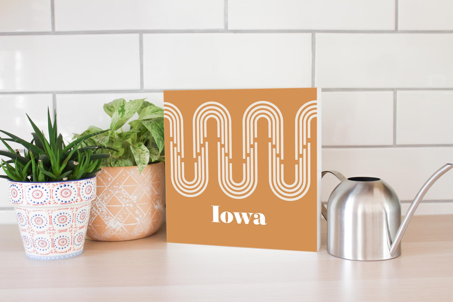 Vintage Groove Yellow Wave Lines Iowa | Wood Block | Eaches | Min 2