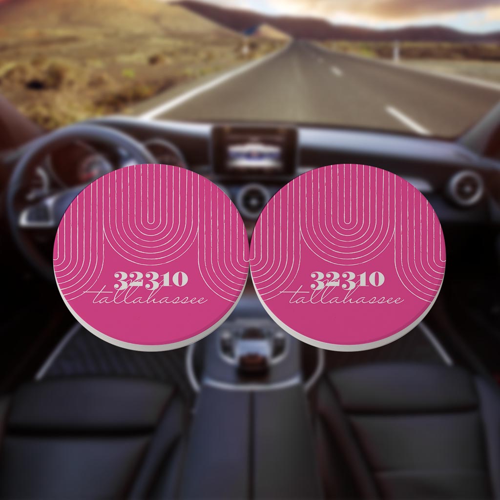 Bright Modern City Zip On Pink Florida Tallahassee | Absorbent Car Coasters | Set of 2 | Min 4